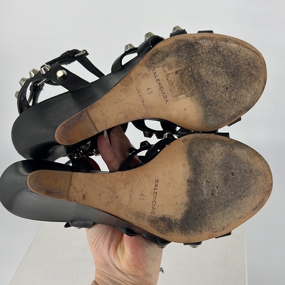 Balenciaga 41 Arena Gladiator Roman Black Large Stud studded Wedges Sandals E837 - Picture 11 of 17